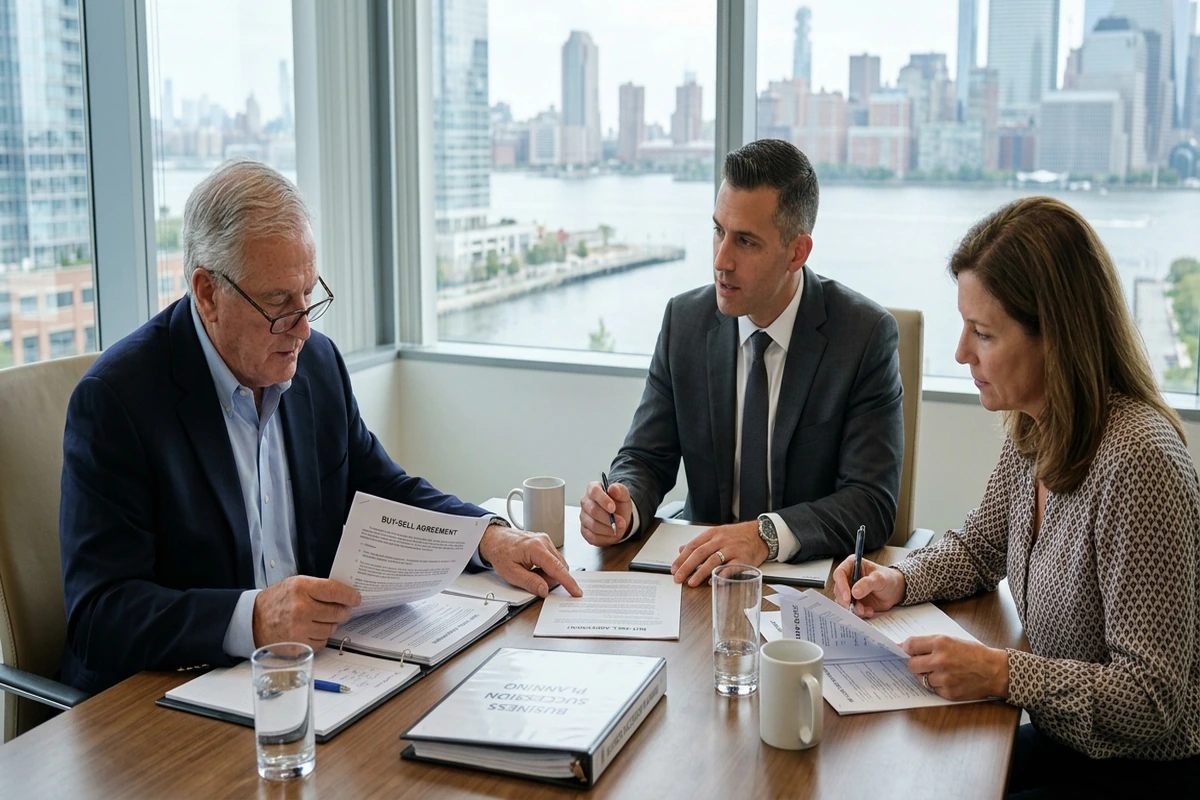 NJ business owner reviewing buy-sell life insurance documents with Kevin Gaviria